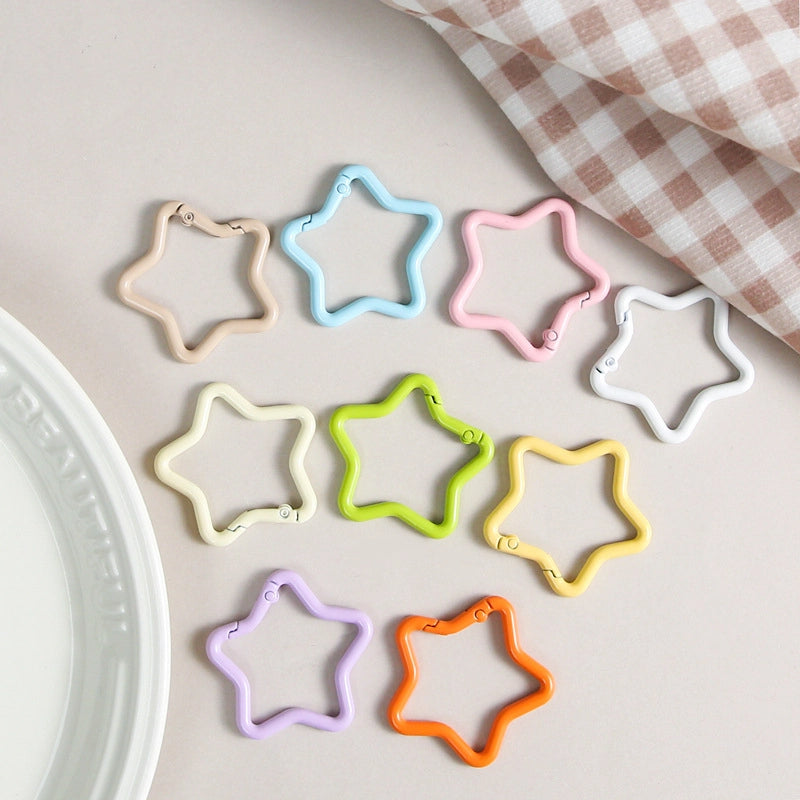 Zinc Alloy Star Trigger Spring Key Rings 41mm Baking Painted 6pcs
