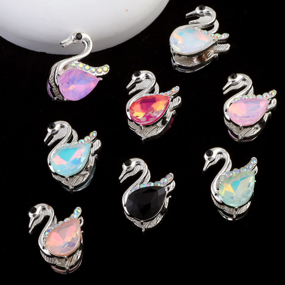 24mm Alloy Swan Crystal Rhinestone Beads 2pcs 4