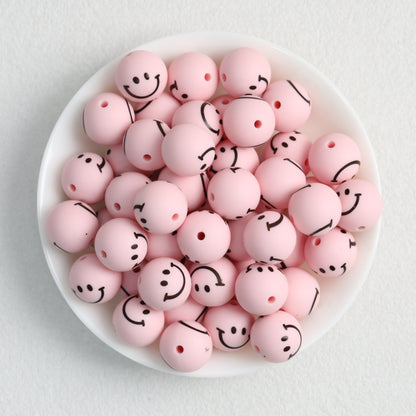 15mm Smiley Face Printed Round Silicone Beads  50pcs 2