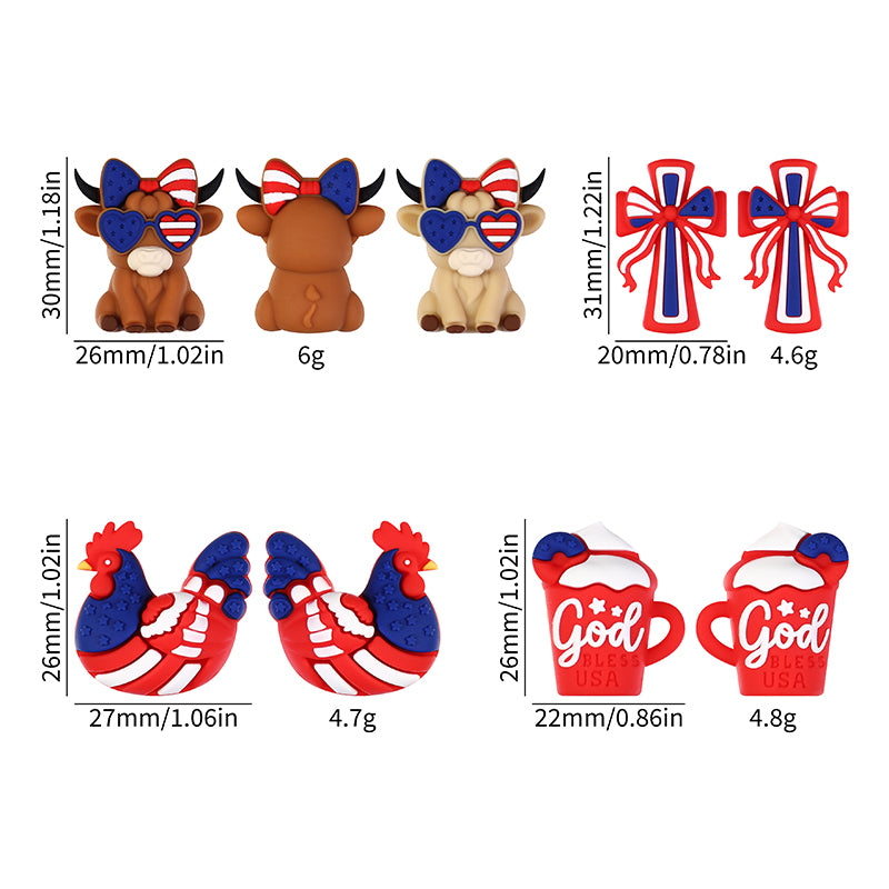 Silicone 3D USA Independence Day Focal Beads Patriotic Symbols 20pcs 8