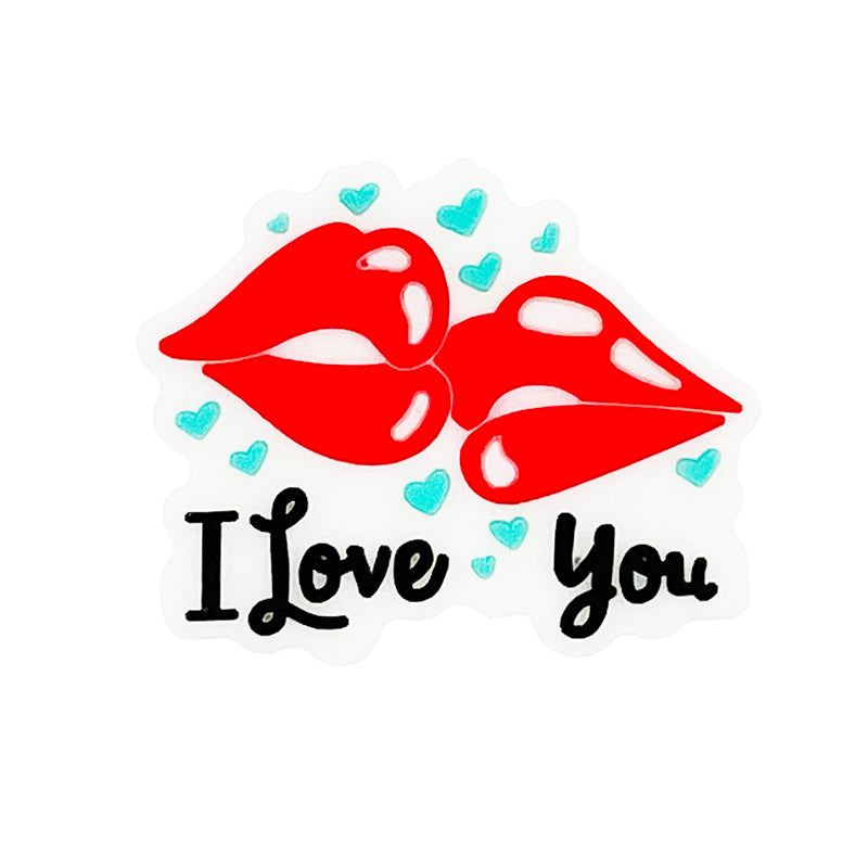 Silicone Focal Beads Valentine Lips I Love You Text 20pcs