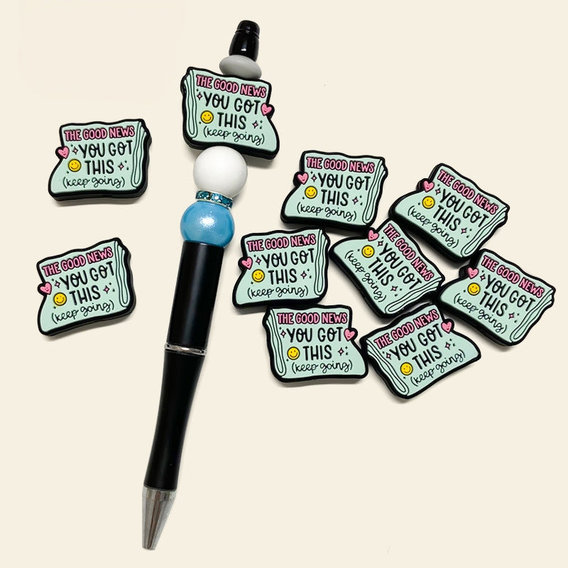 Silicone Focal Beads The Good News Layered Text Mint Green 20pcs