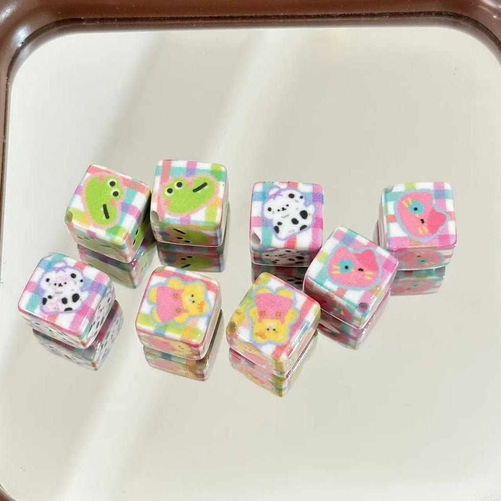 Plaid Animal Acrylic Square Beads 12mm Mixed Colors 10pcs