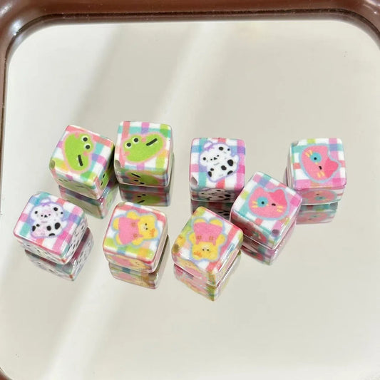 Plaid Animal Acrylic Square Beads 12mm Mixed Colors 10pcs