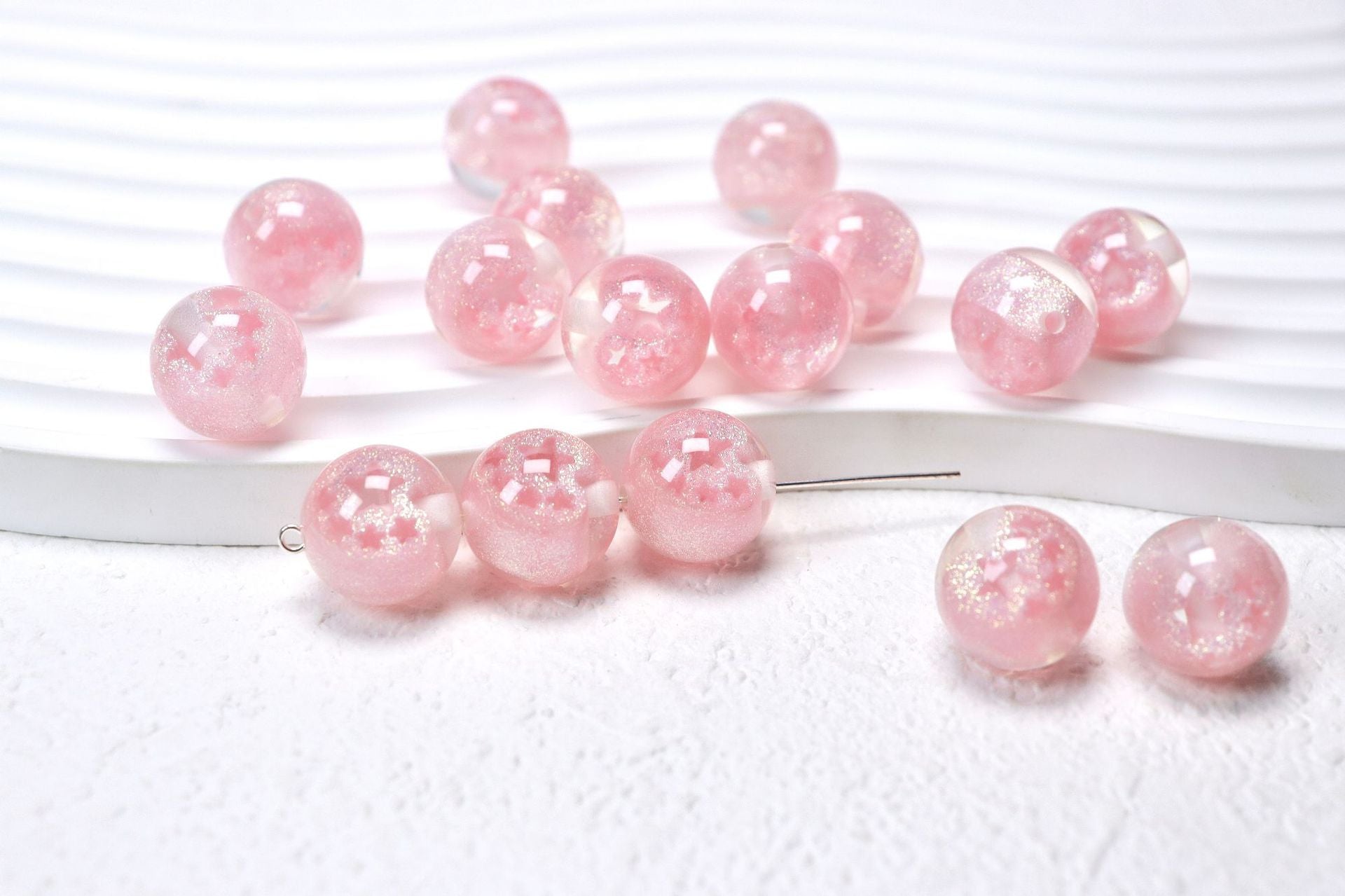 Sparkling Star Resin Round Beads 16mm 50pcs 7