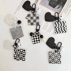 Cartoon Acrylic Plaid Striped Heart Leather Keychain Monochrome Design 2