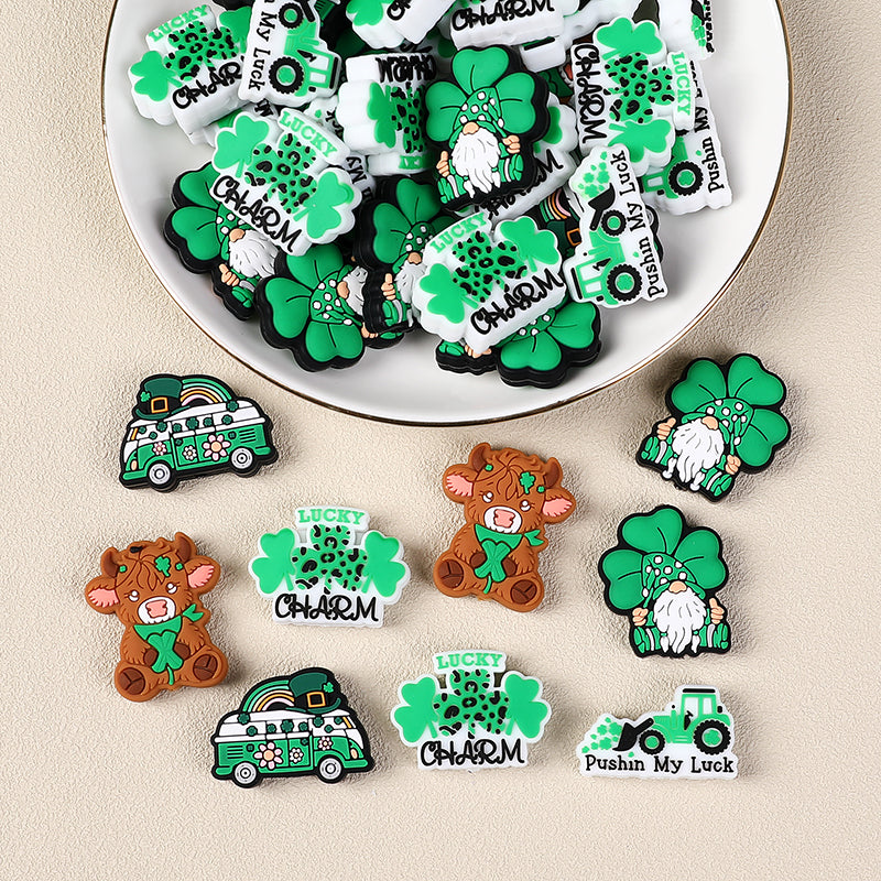 Silicone Focal Beads Saint Patrick Day Clover Lucky Charm 10pcs 2