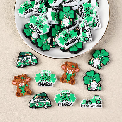 Silicone Focal Beads Saint Patrick Day Clover Lucky Charm 10pcs 2