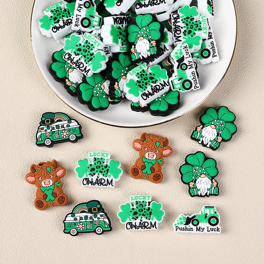 Silicone Focal Beads Saint Patrick Day Clover Lucky Charm 10pcs 2