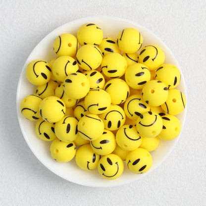15mm Smiley Face Printed Round Silicone Beads  50pcs 6