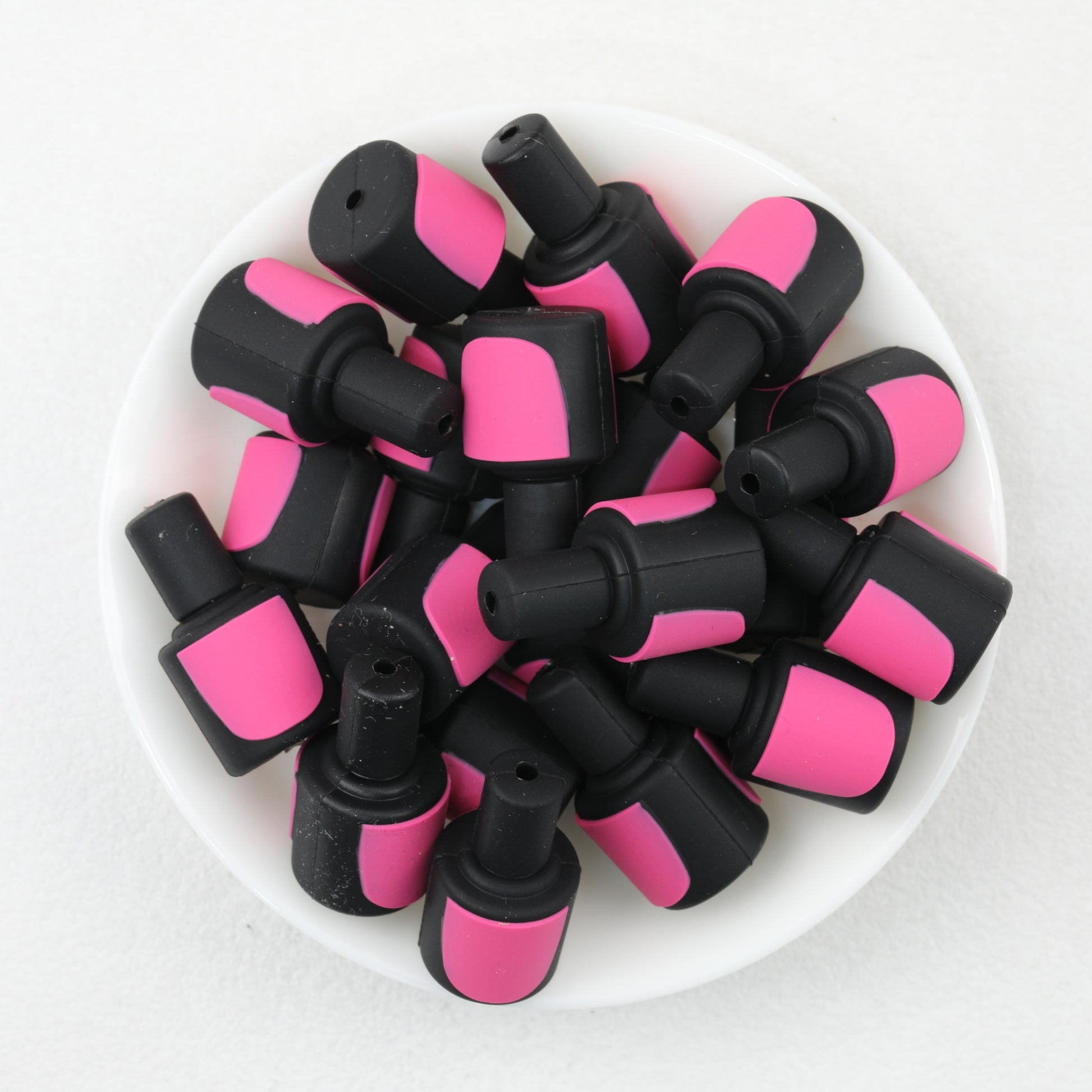 Pink and Black 3D Nail Polish Bottle Silicone Focal Beads 20pcs