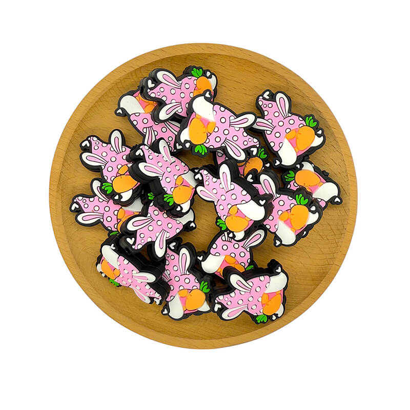 Silicone Focal Beads Easter Pink Dwarf Rabbit Holding Carrot 2