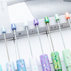 Iridescent Glitter Plastic Beaded Pen Wholesale, UV Gradient Sequin Ballpoint, 15 cm
