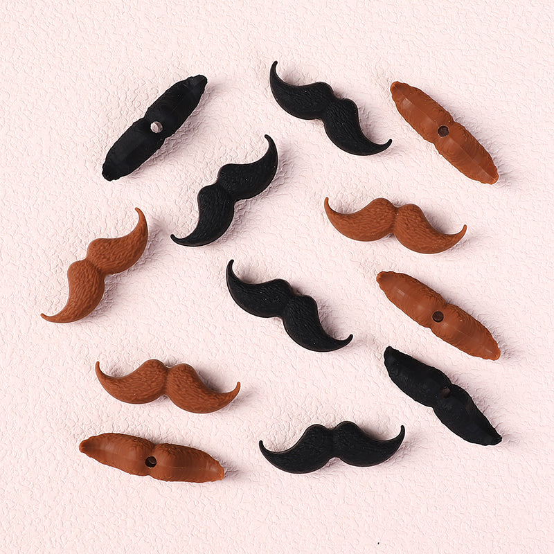 Silicone Focal Beads Beard Handlebar Mustache Textured Curved 20pcs 15