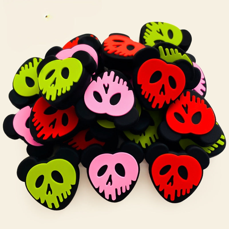 Silicone Focal Beads Poison Apple Skull Faced Hearts Neon 20pcs