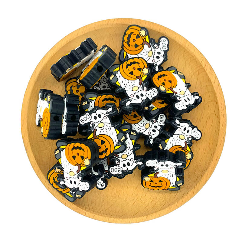 Silicone Focal Beads Halloween Ghost Holding Pumpkin Boo Text 2