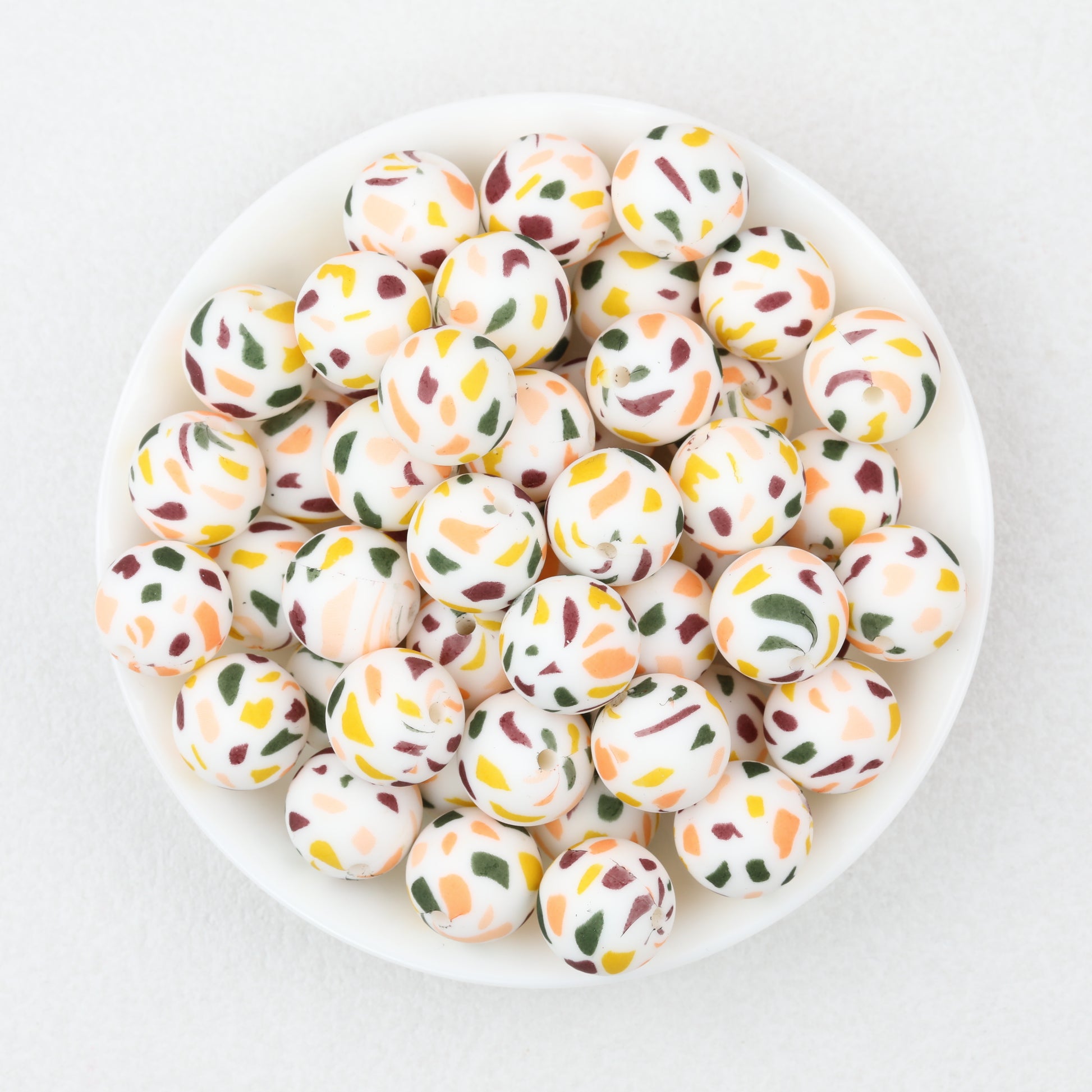 Colorful Pattern 15mm Silicone Round Beads 50pcs 2