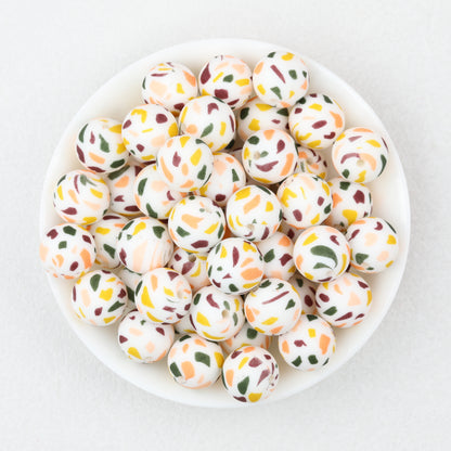 Colorful Pattern 15mm Silicone Round Beads 50pcs 2