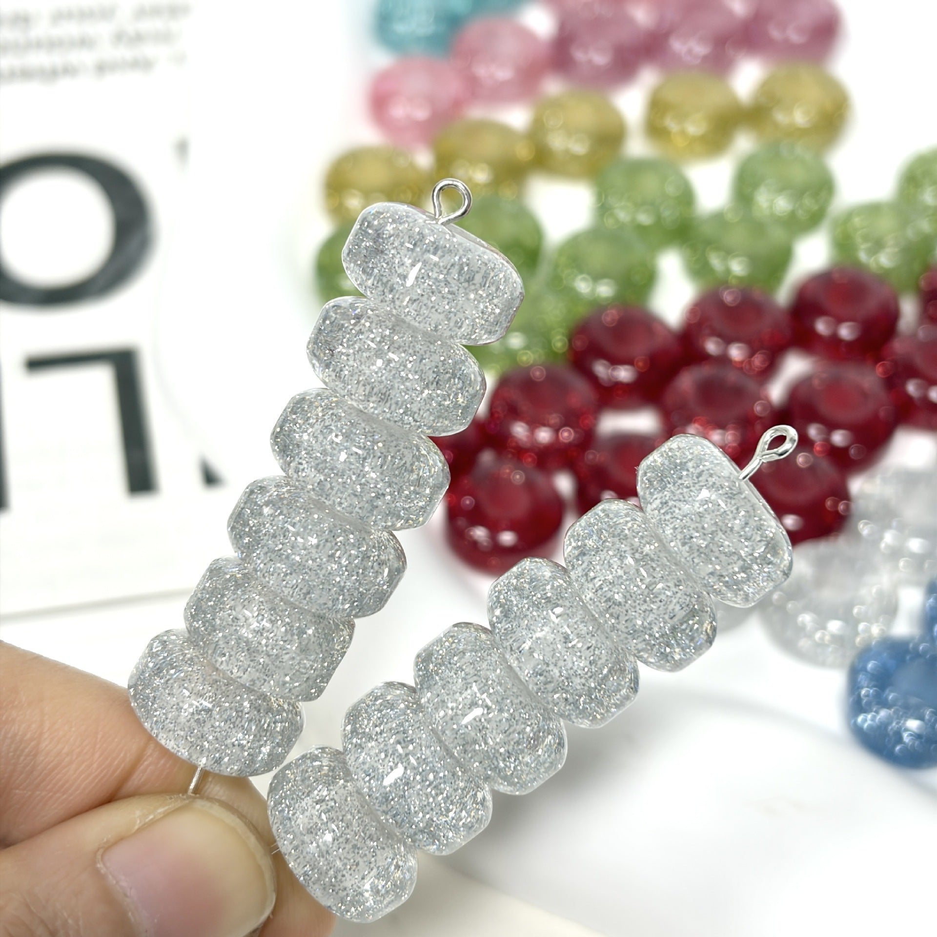 Glitter Resin Donut Spacer Beads 14x7.5mm Hole 5mm 100pcs 6