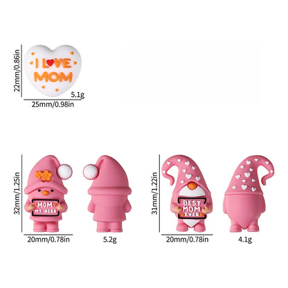 Silicone 3D Focal Beads Mothers Day Pink Hat Gnome Holding Sign 9