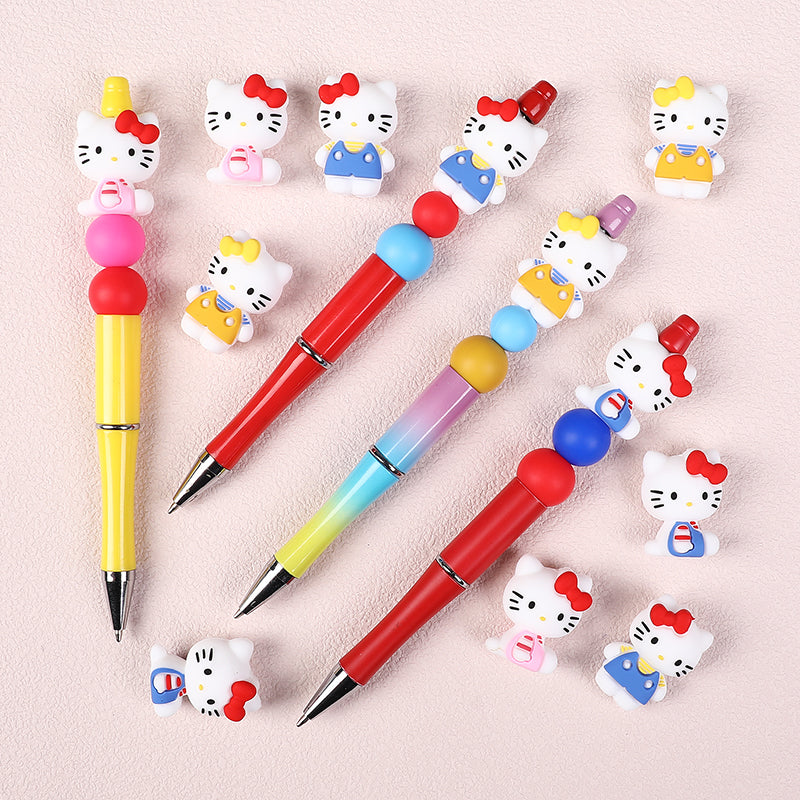 Silicone 3D Focal Beads Hello Kitty Wearing Blue Pink Yellow Clothes 20pcs 6