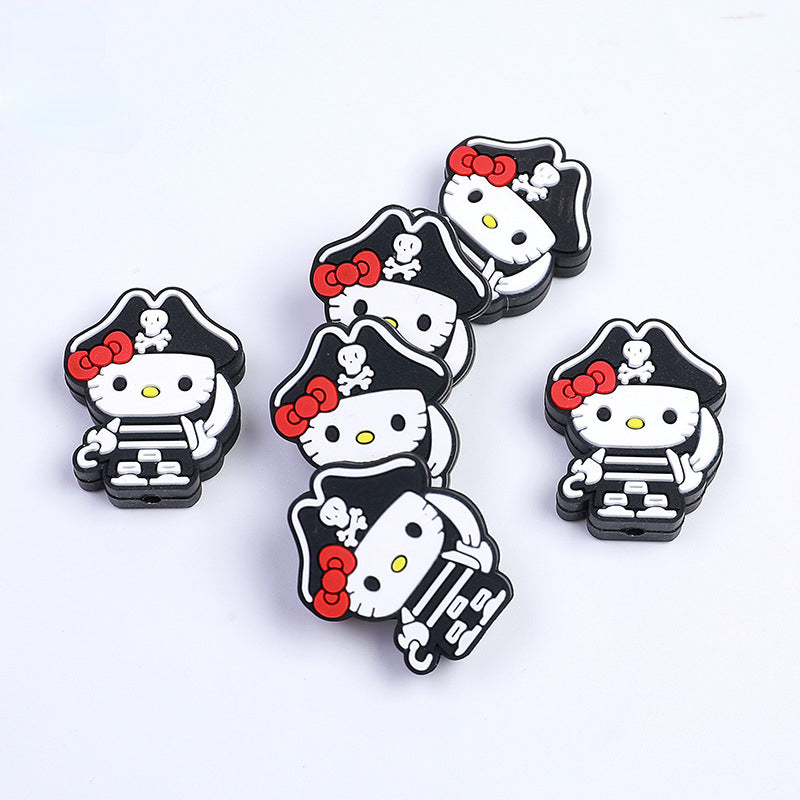 Silicone Focal Beads Pirate Kitty Kuromi Wearing Pirate Hat 20pcs 4
