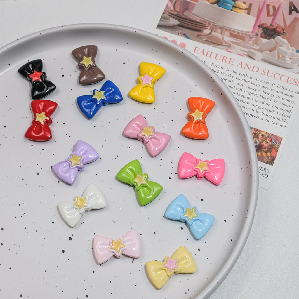 Painted Star Bow Acrylic Beads 28mm Glossy Mixed Colors 30pcs
