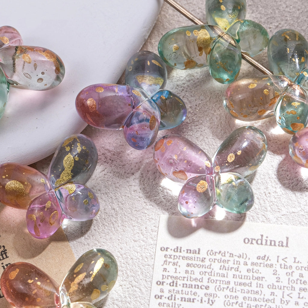 Clear Butterfly Acrylic Beads 27mm Gilded Flecks Pastel 20pcs 3