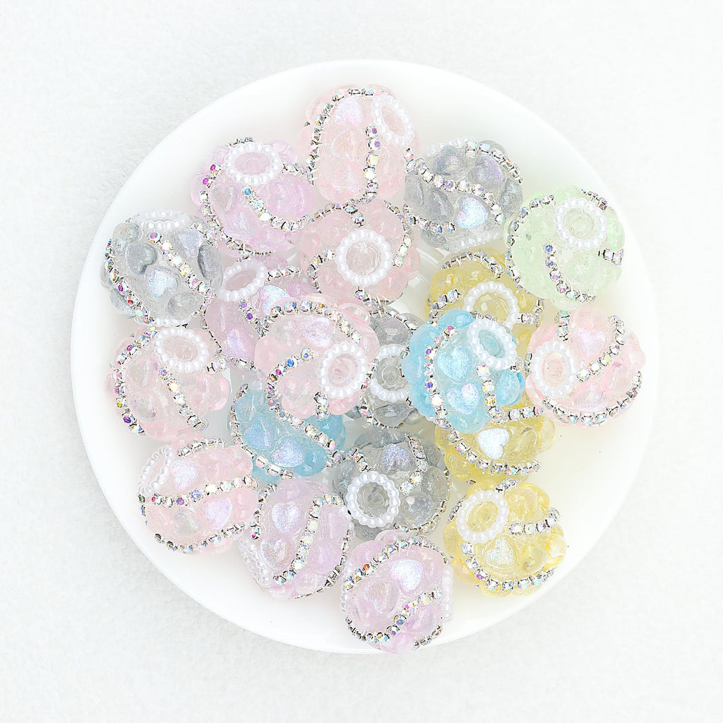 Shimmer Heart Strip Enlaced Acrylic Beads 20mm 10pcs - Random Color