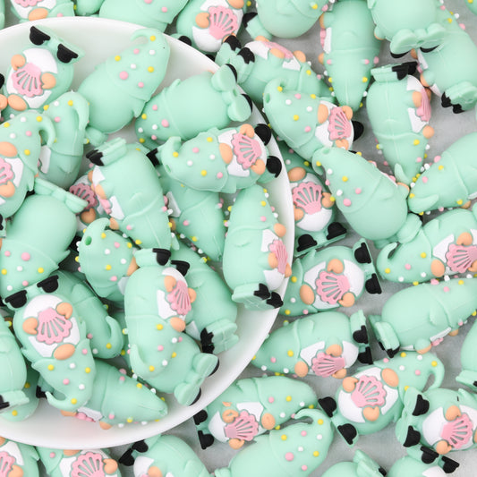 Mint Green Shell Gnome 3D Silicone Focal Beads 20pcs