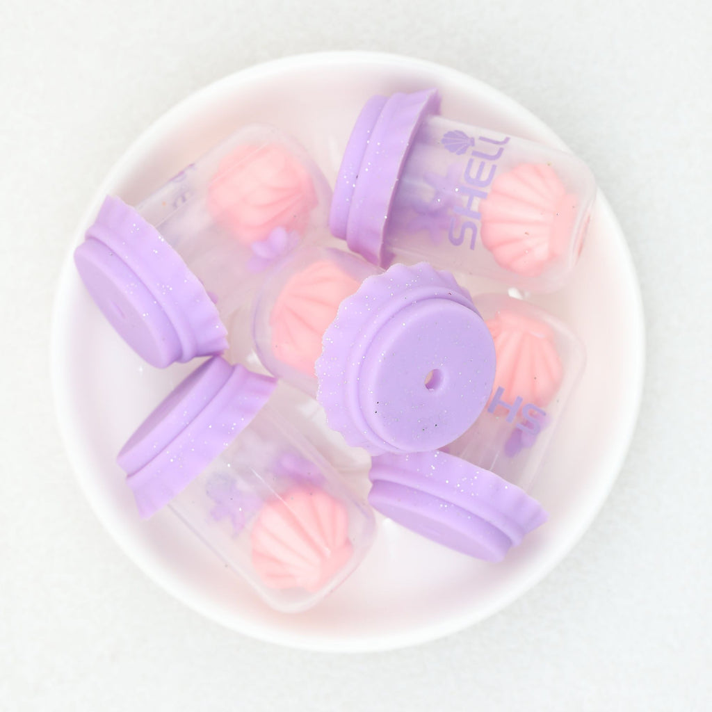 3D Shell Coconut Tree Glitter Bottle Silicone Focal Beads 10pcs - Shell