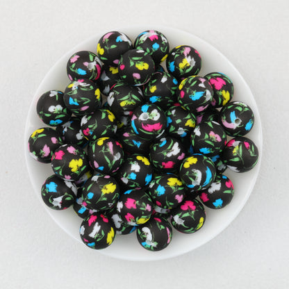 15mm Deep Color Pattern Printed Silicone Round Beads 50pcs 4