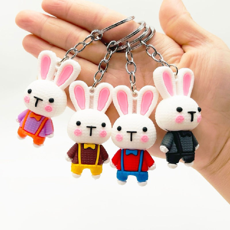 PVC Cartoon Rabbit Keychain Soft Rubber Cute Bunny Strap Charm