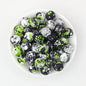 15mm Patterned Printed Silicone Round Beads Bright Colors 50pcs - Green Color Flower