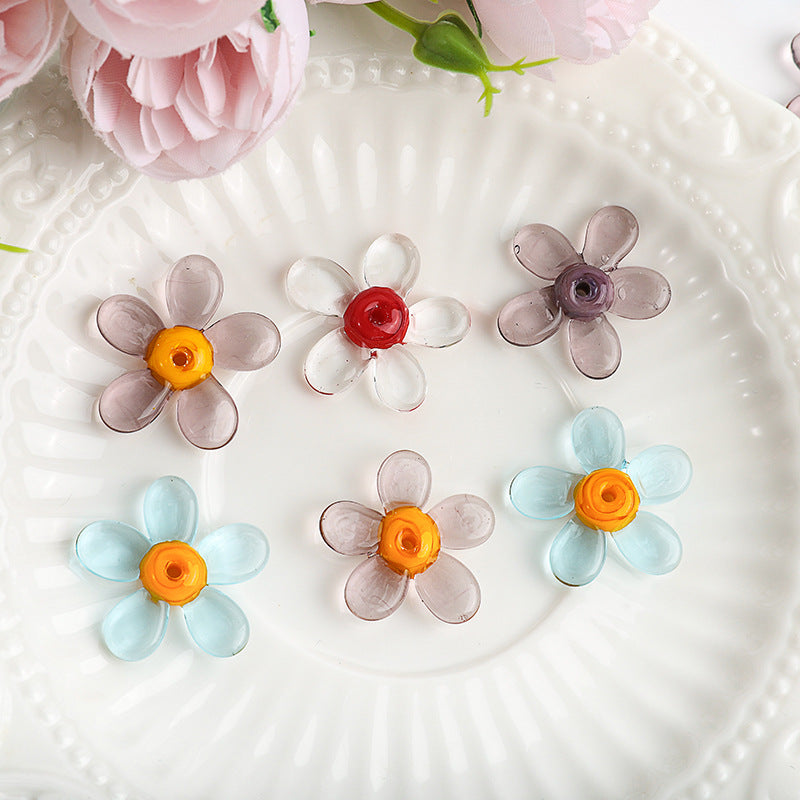 Transparent Colorful Flower Shaped Glass Beads 15x20mm 10pcs 2