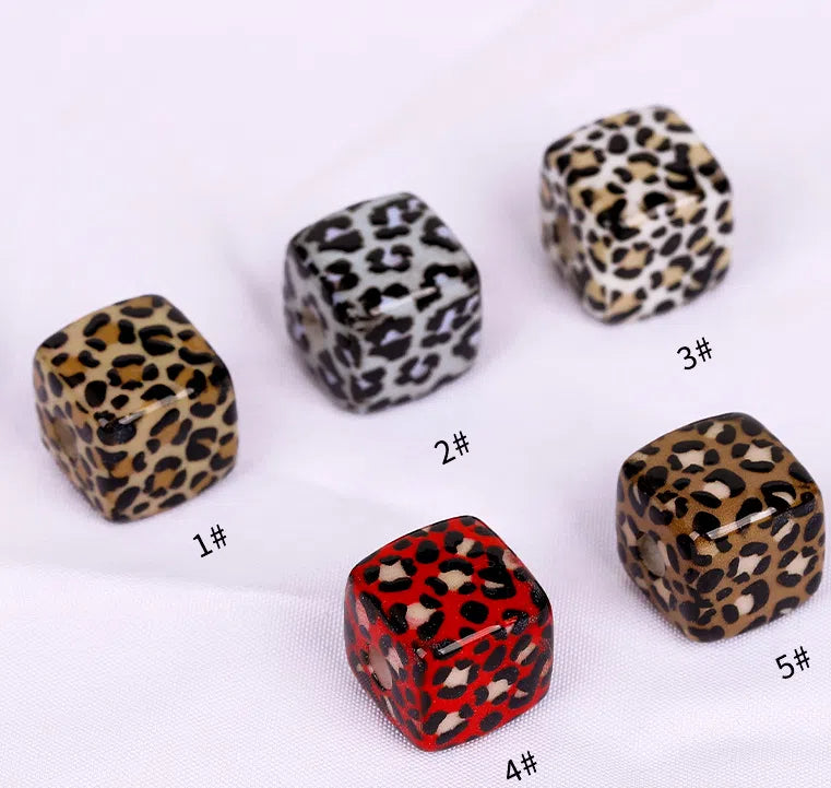 Leopard Print Square Acrylic Beads 14mm Colorful Animal Pattern 10pcs 4