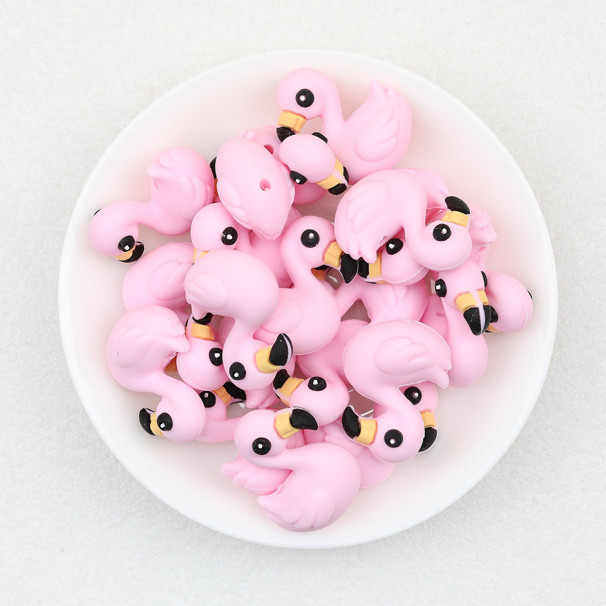 Cute 3D Flamingo Silicone Focal Beads Pink 20pcs 3