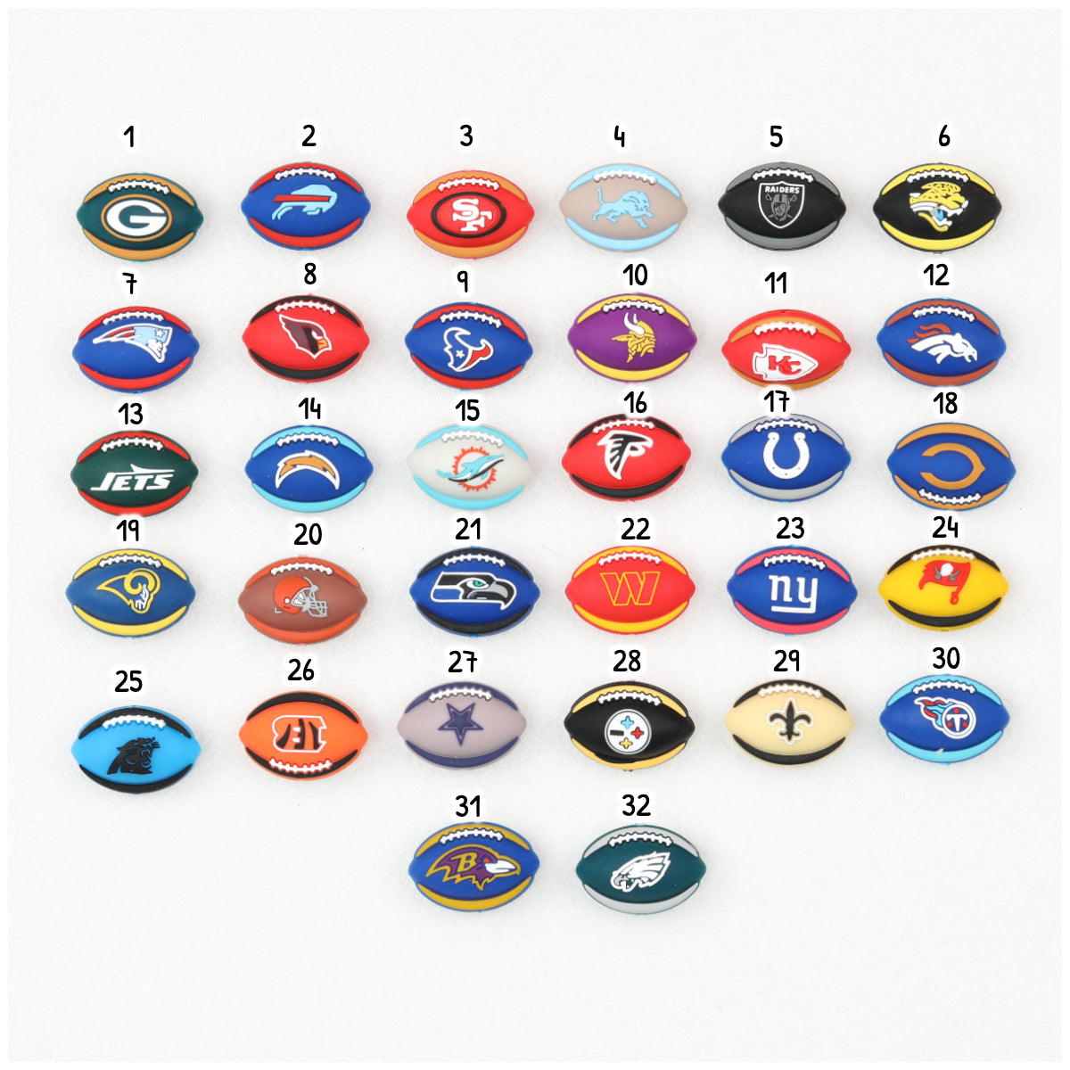 Silicone 3D NFL Focal Beads  20 pcs 3