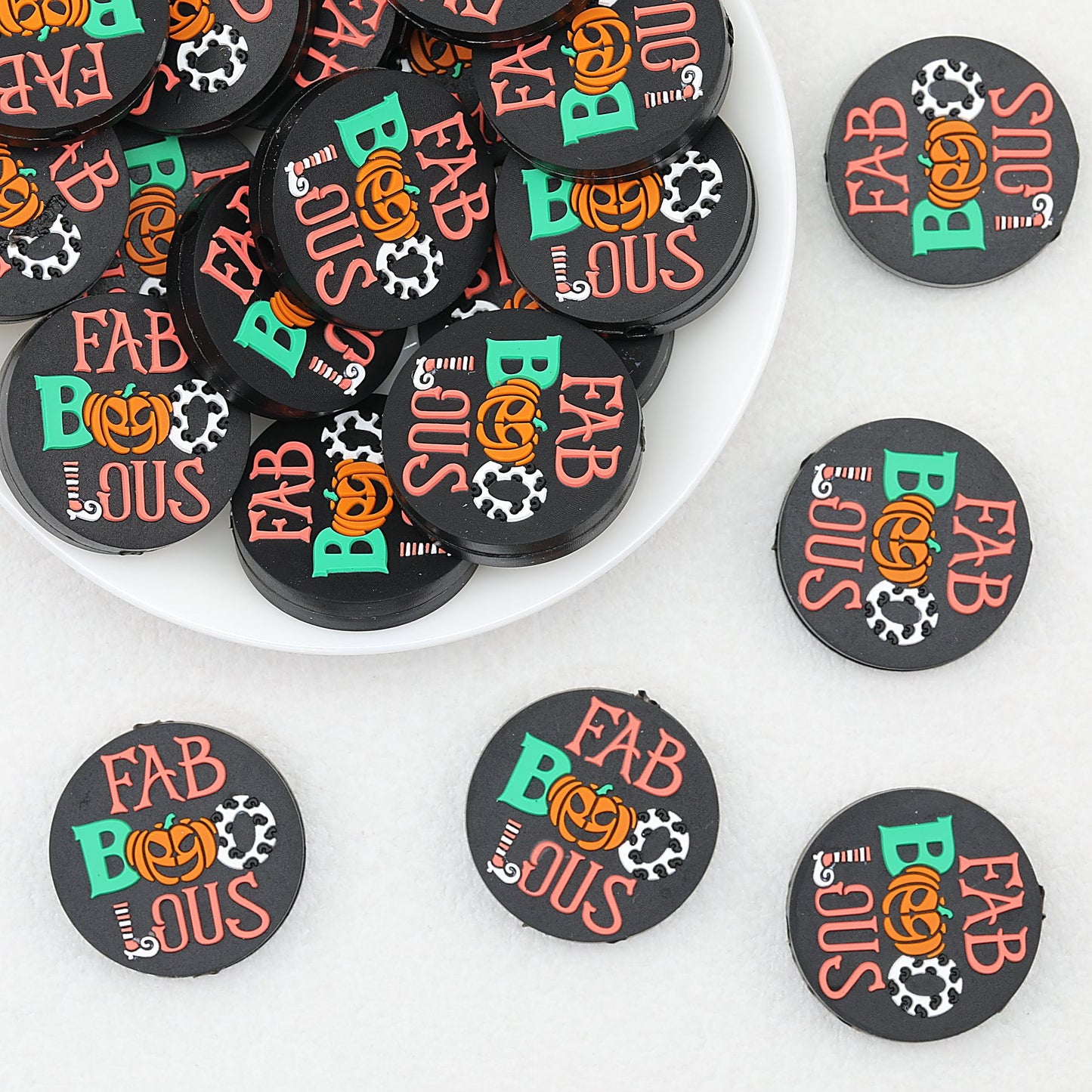 Halloween Round Pumpkin Silicone Focal Beads Black 20pcs