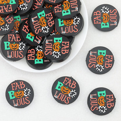 Halloween Round Pumpkin Silicone Focal Beads Black 20pcs