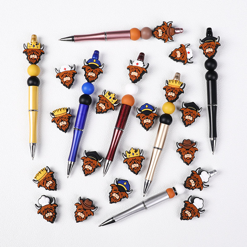Silicone Focal Beads Highland Cattle Wearing Police Hat Crown 20pcs 14