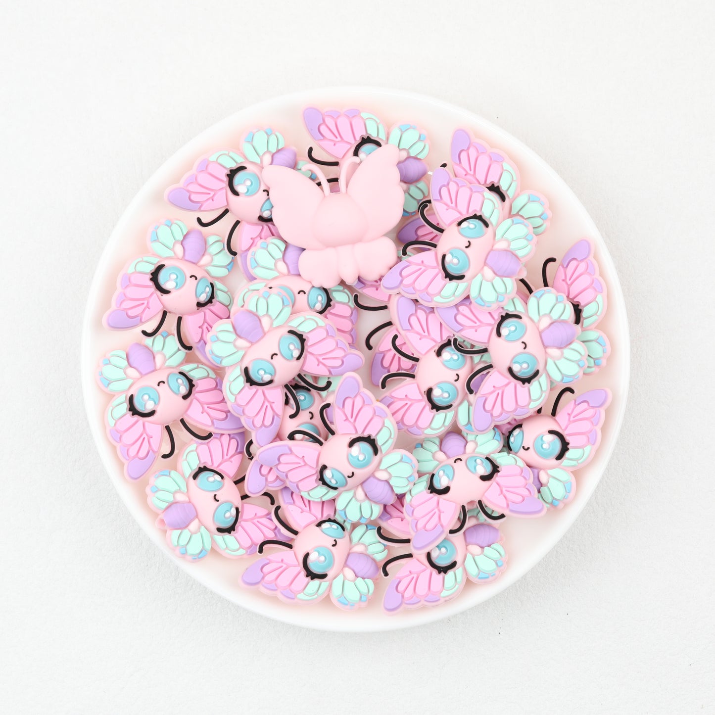 3D Big Eye Colorful Butterfly Silicone Focal Beads 20pcs