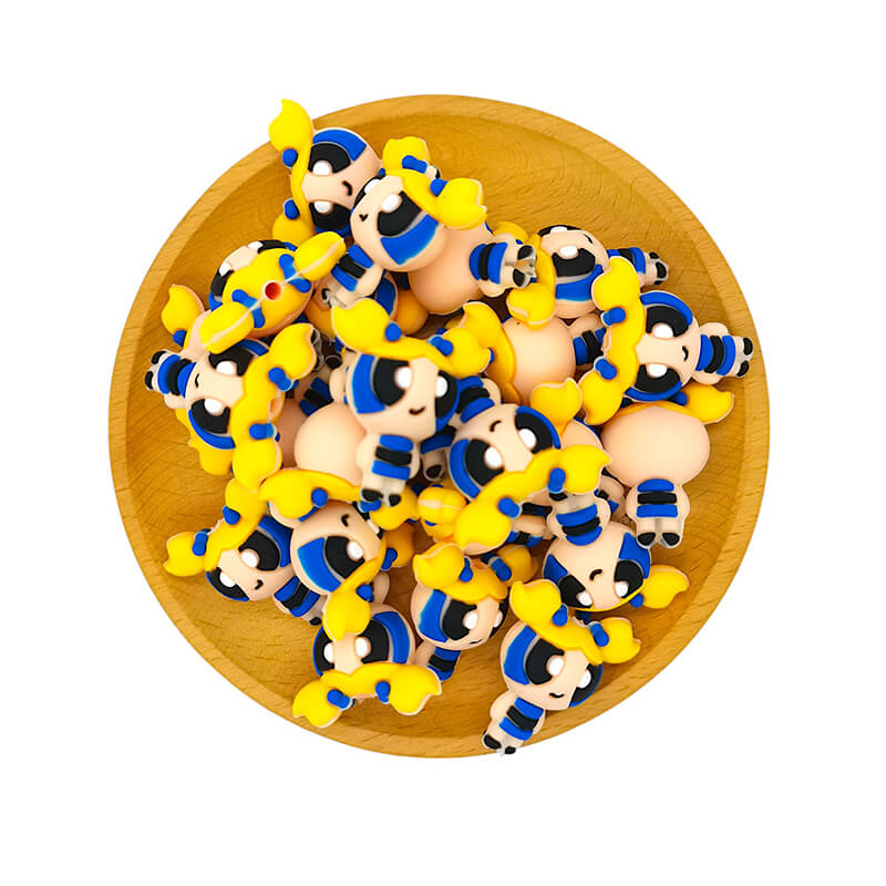 Silicone 3D Focal Beads Powerpuff Girls Yellow Hair Big Eyes 2