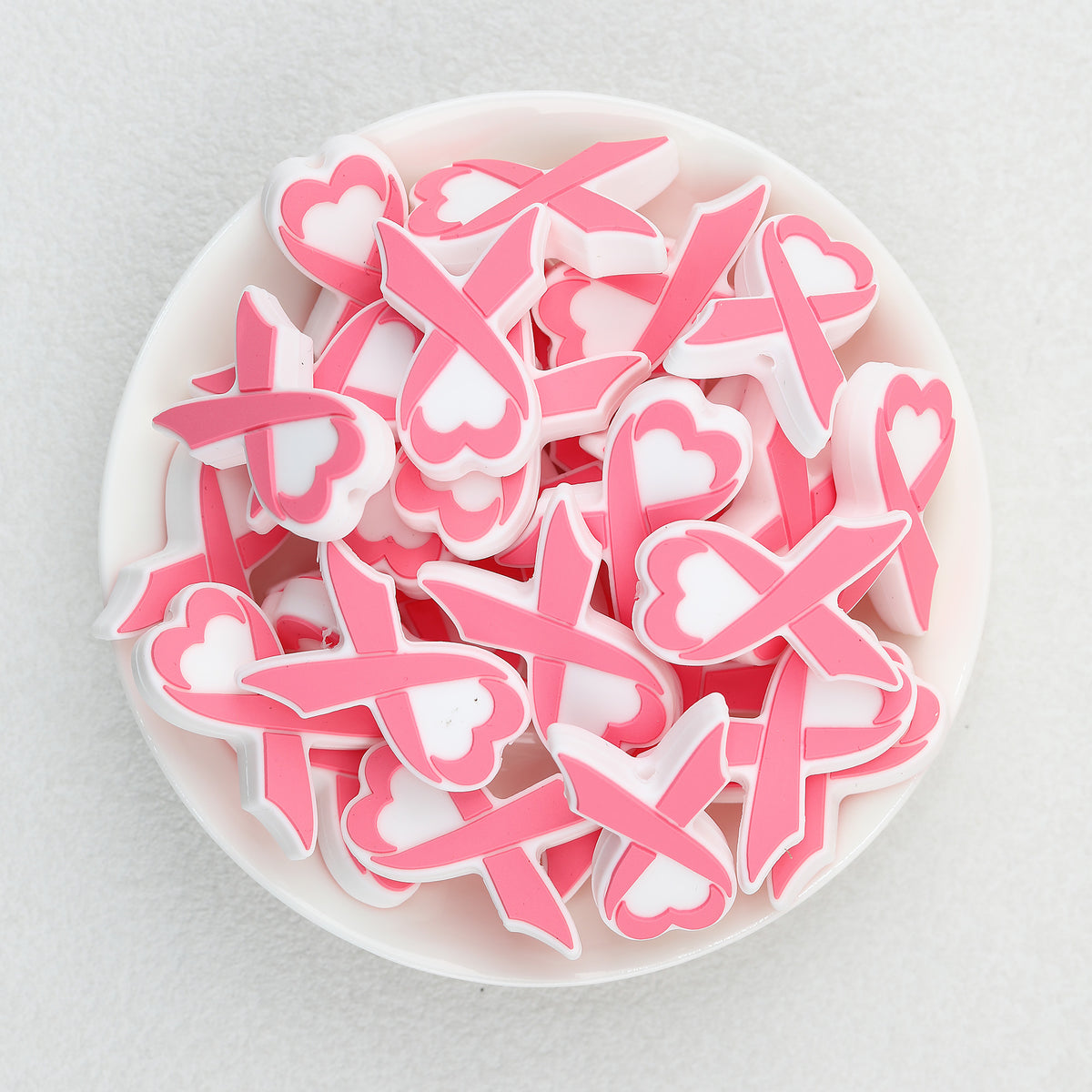  Pink Heart Ribbon Silicone Focal Beads 20Pcs 2
