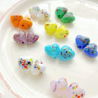Lampwork Glass Beads Heart 12mm Handmade Confetti Pattern 10pcs