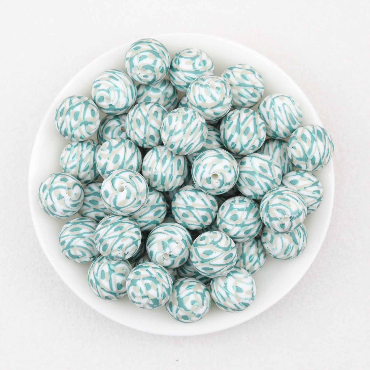15mm Patterned Silicone Round Beads Geometric Printed Designs 50pcs 2