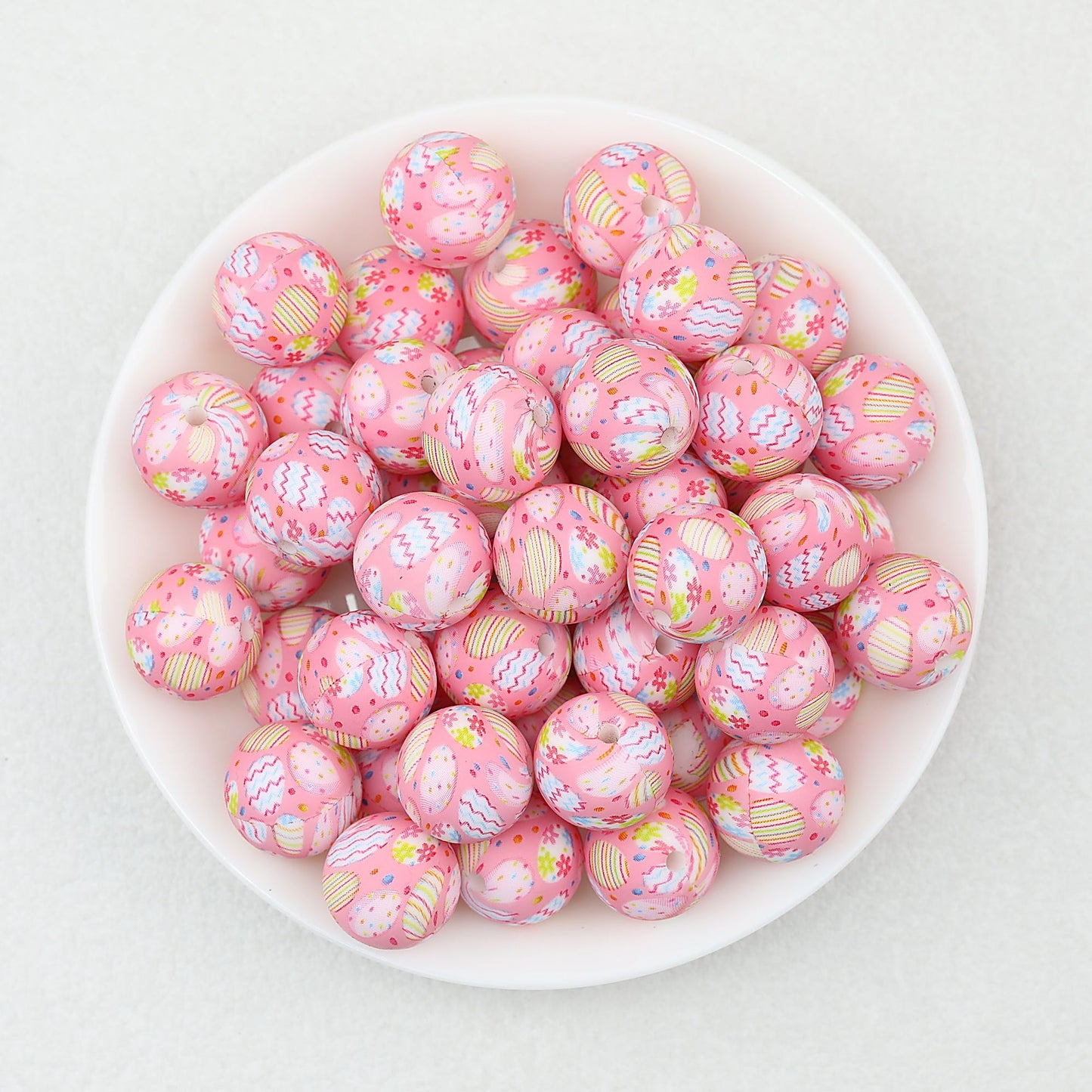Easter Pattern 15mm Silicone Beads Printed Design 50pcs - Pink