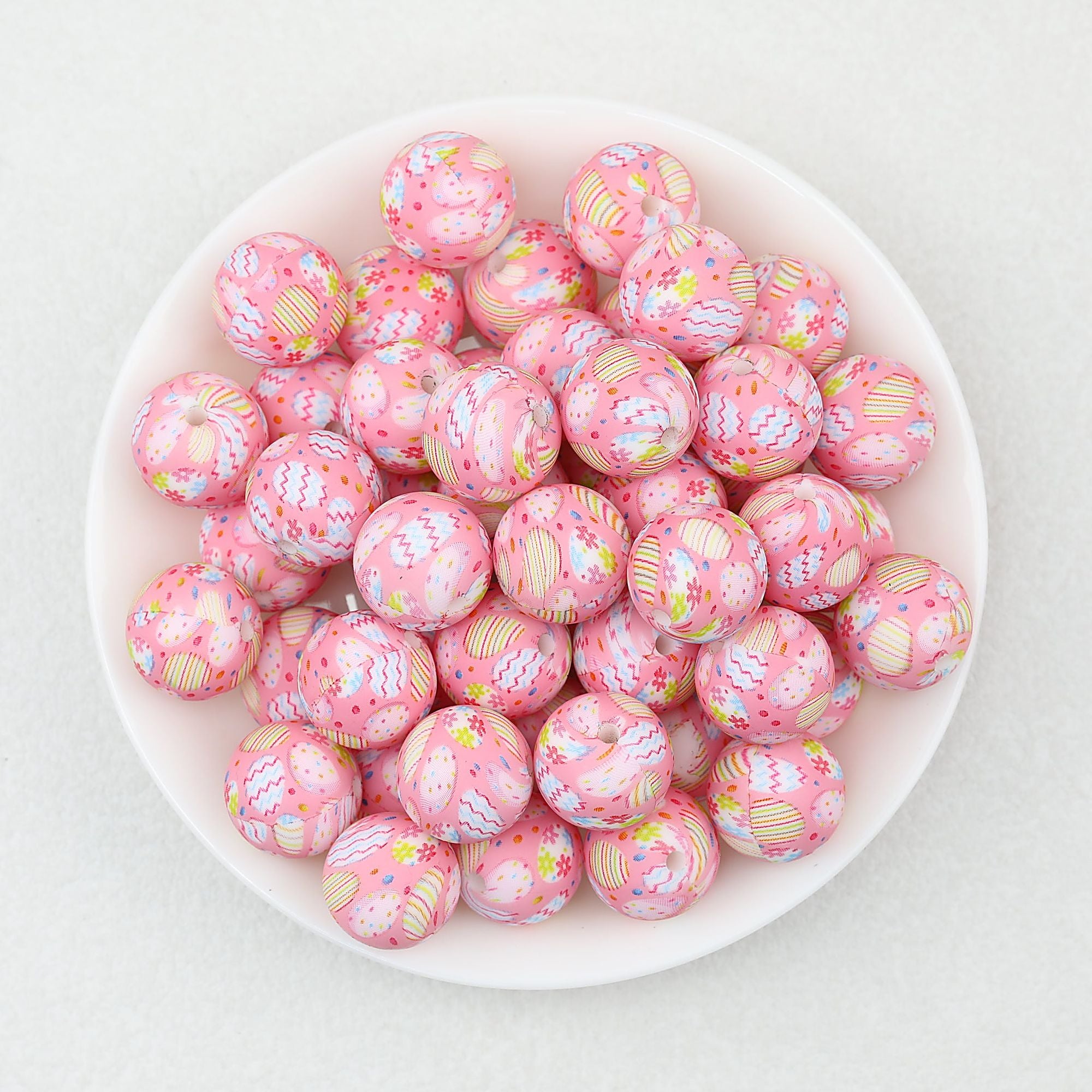 Easter Pattern 15mm Silicone Beads Printed Design 50pcs - Pink