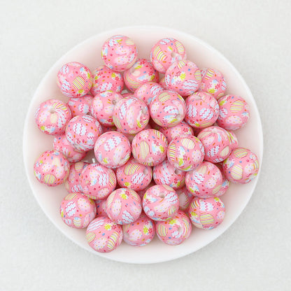 Easter Pattern 15mm Silicone Beads Printed Design 50pcs - Pink