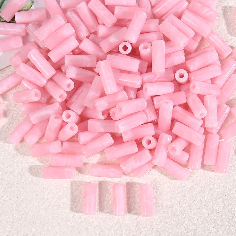 Dual-Color Tube Acrylic Beads 18x7mm Glossy Swirls 200pcs 7